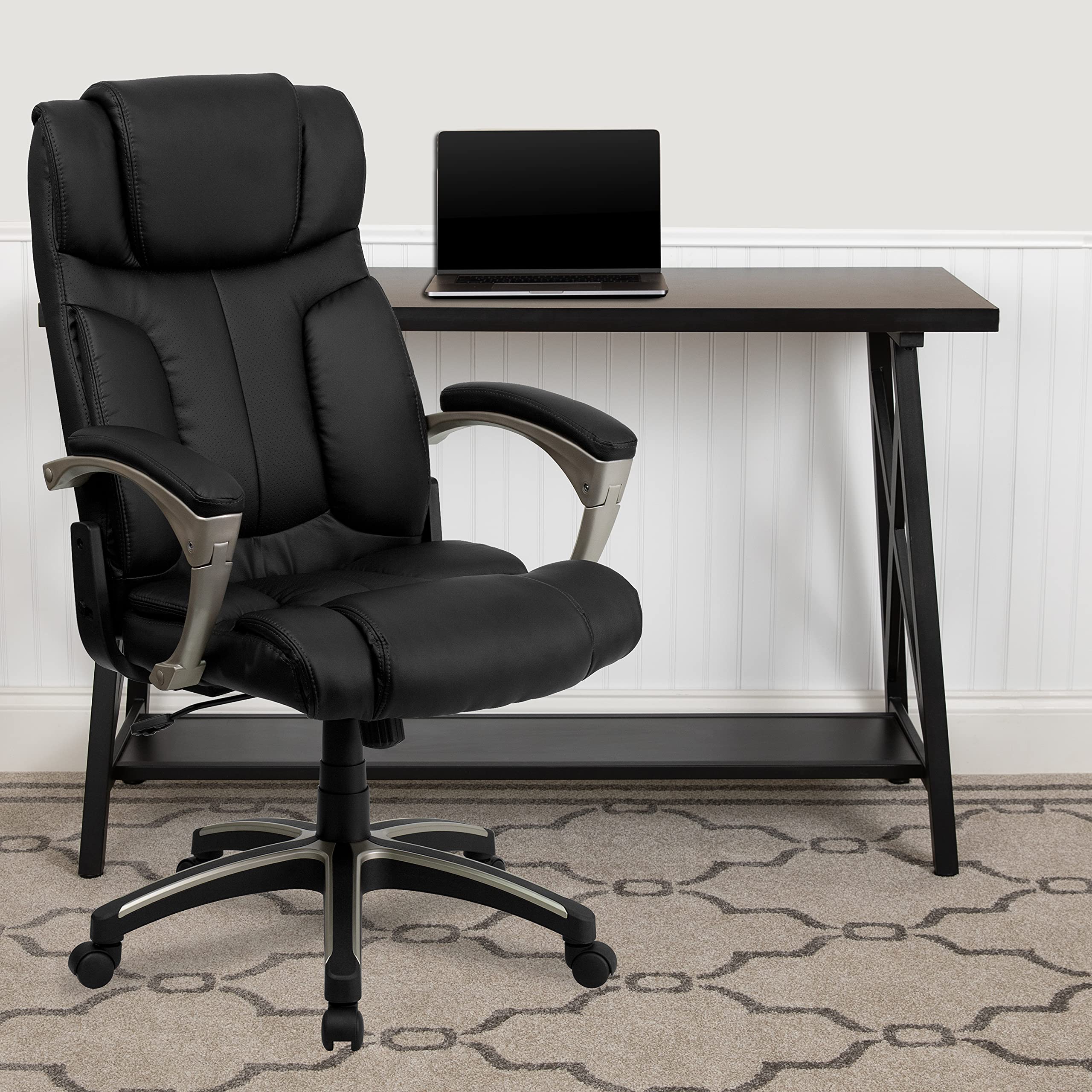 Premium High Back Ergonomic Executive Office Chair - Black LeatherSoft Swivel Chair with Adjustable Arms for Home & Office Workspace Comfort