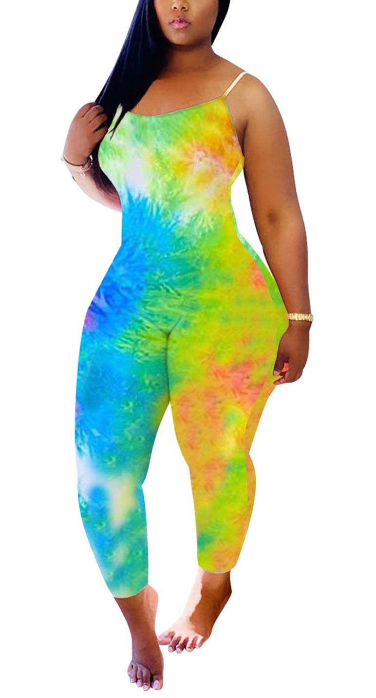 PAODIKUAI Women's Tie Dye Romper - Sexy Strappy Bodycon Jumpsuit Sleeveless One Piece Outfit for Clubwear, Beach Party & Summer Vacation