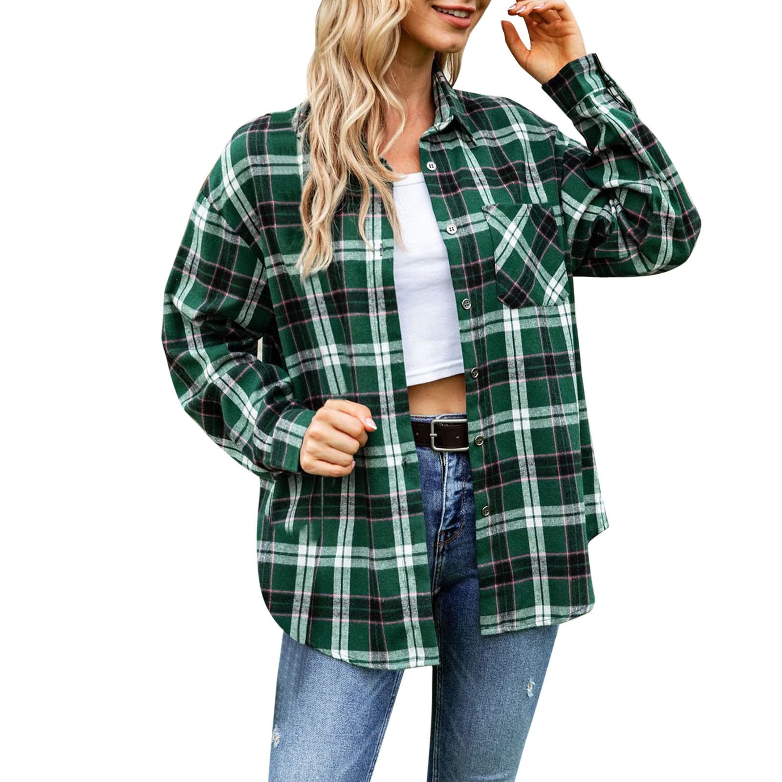 Trendy Women's Plaid Long Sleeve Shirt - Soft Brushed Flannel Top for Casual Wear | Perfect for Fall Outfits, Office Looks & Coffee Dates