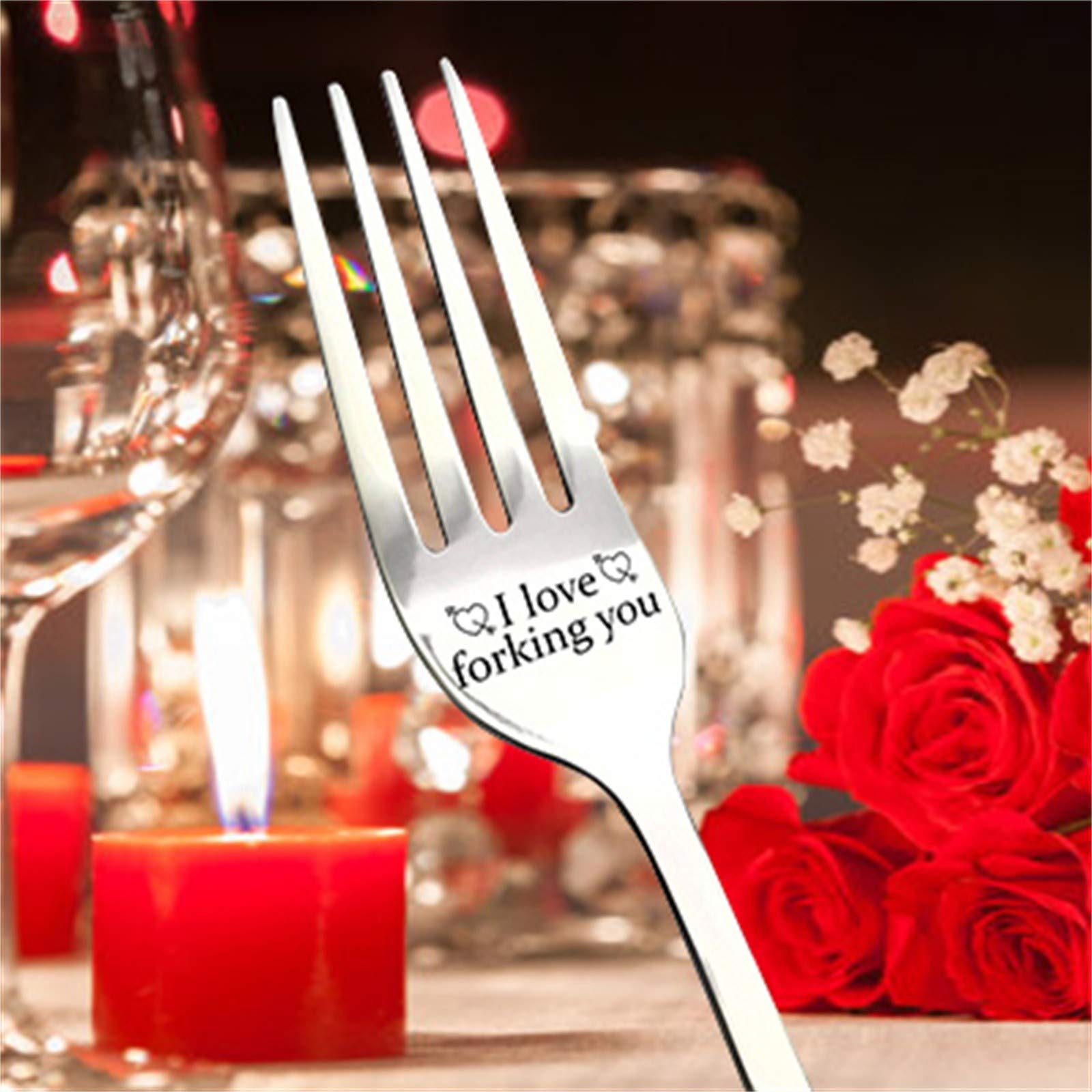 JHLIA Funny Engraved Fork - 'I Forking Love You' Stainless Steel Dinner Fork Set - Unique Gift for Girlfriend, Husband, Wife - Perfect for Weddings, Anniversaries & Valentine's Day - Great for Romantic Dinners & Special Occasions