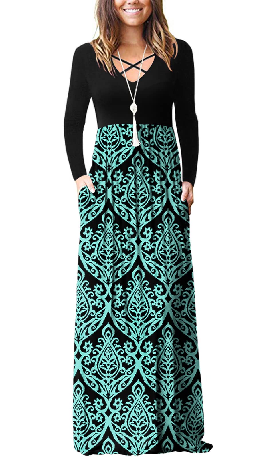 LILBETTER Women's Long Sleeve Maxi Dress - Loose Fit Casual Plain Long Dress with Pockets | Perfect for Everyday Wear, Beach Cover Up & Boho Style Outfits