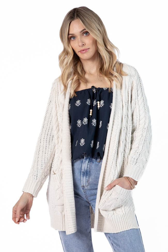 Sweet Nothings Cream Chunky Cable Knit Cardigan Sweater - Cozy Winter Oversized Open Front Women's Pullover | Perfect for Fall Layering, Christmas Outfits & Casual Office Wear