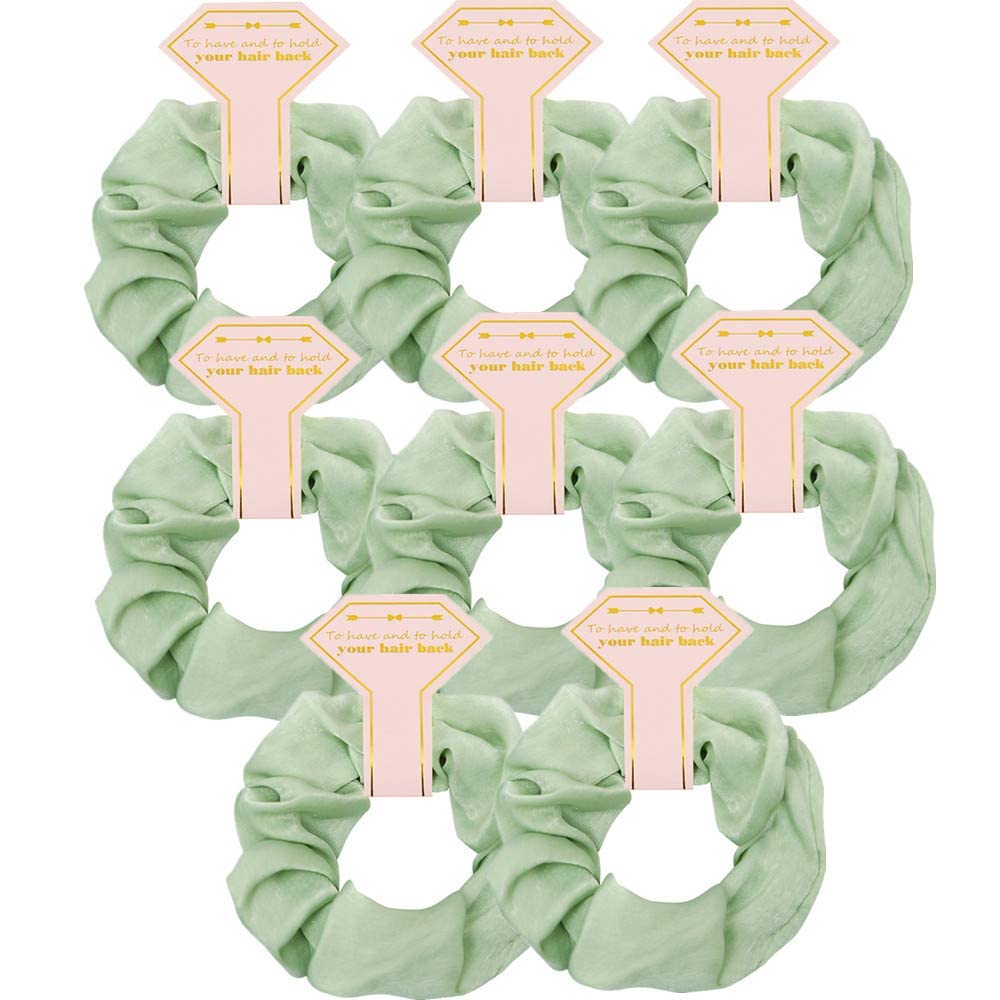 8-Pack Light Sage Green Satin Scrunchies - Soft Stretchable Hair Ties for Women, Bridesmaid Gifts & Bachelorette Party Favors with Diamond-Shaped Card - Perfect for Weddings, Everyday Use & Hair Accessories
