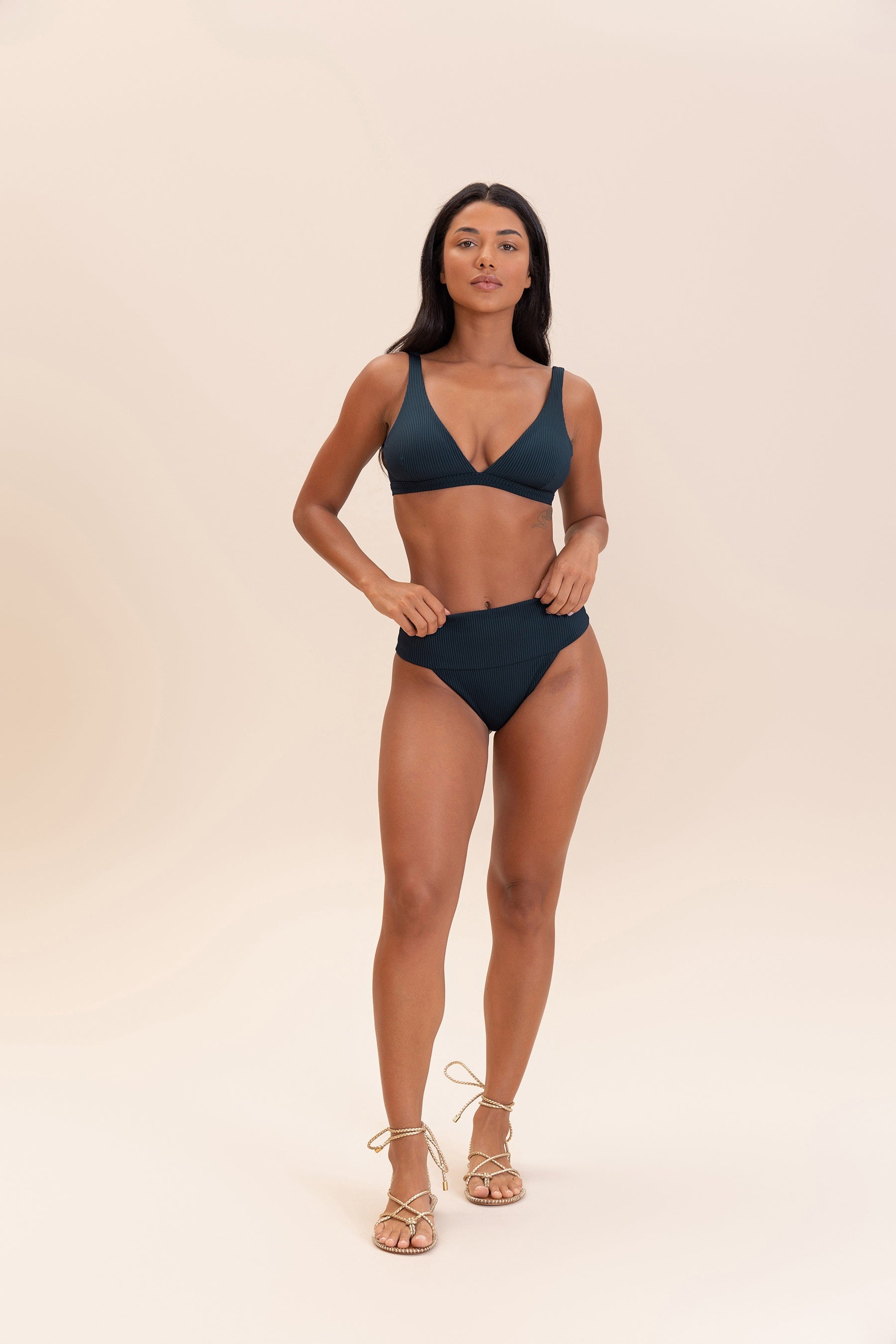 High Waist Glossy Ribbed Bikini Bottom - Sexy Swimwear for Women | Perfect for Beach Vacations & Pool Parties