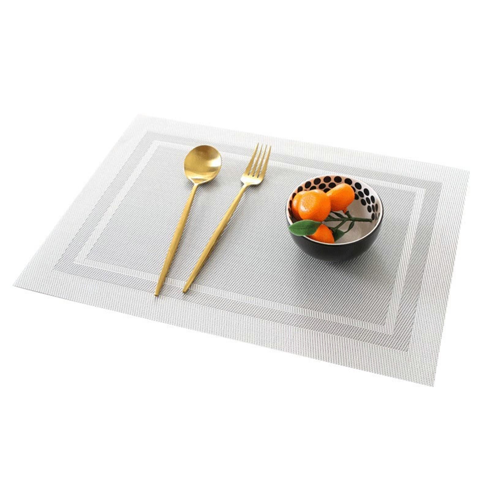 Heat-Resistant PVC Placemats Set of 2 - Silver White Geometric Design (45x30cm) for Dining Table, Kitchen, Party & Home Decor