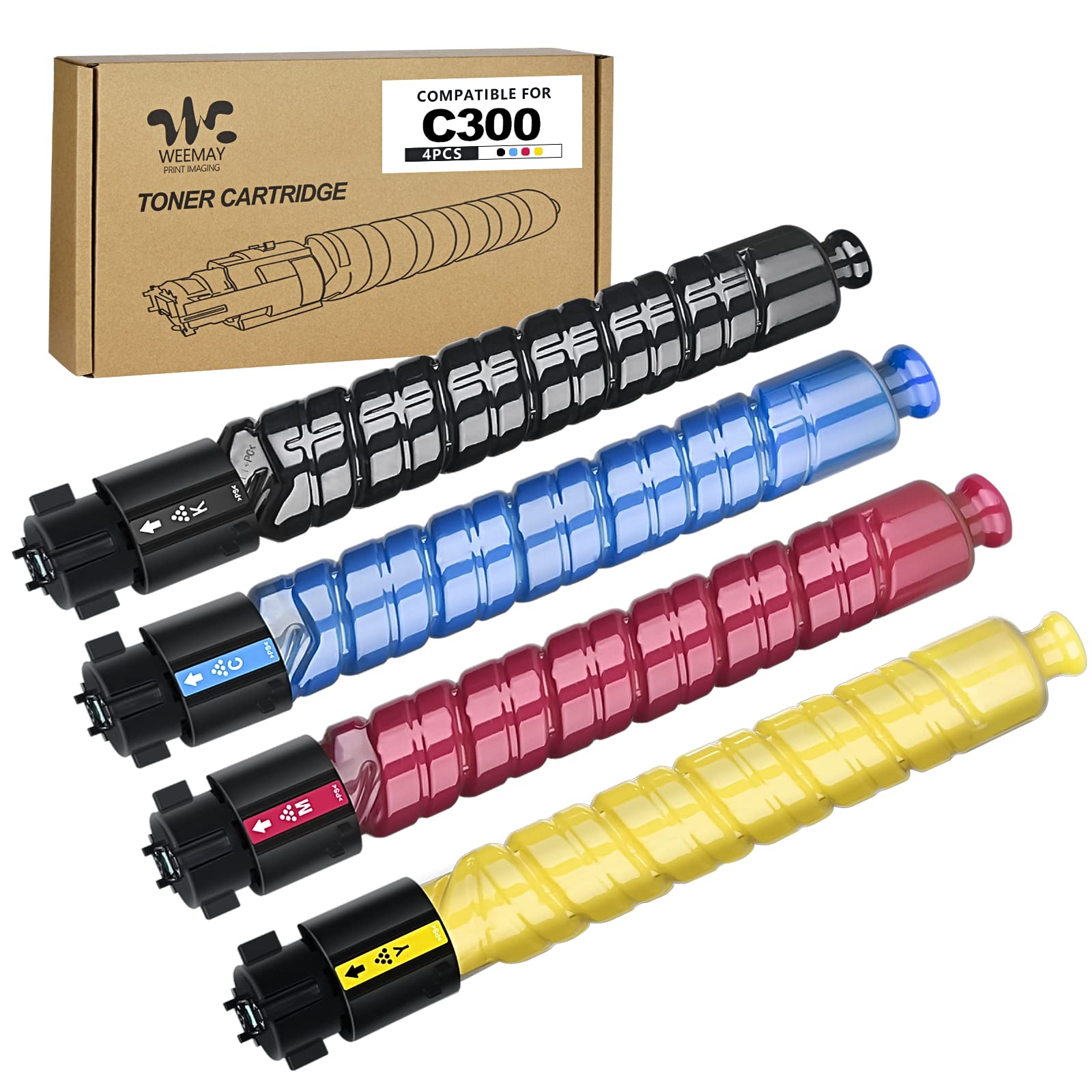 Weemay Compatible Toner Cartridge Replacement for Ricoh Aficio Savin MP C300 C400 MP C401 Printer - 4 Pack (Black, Cyan, Yellow, Magenta) | High-Quality Printer Ink for Office & Home Printing Needs