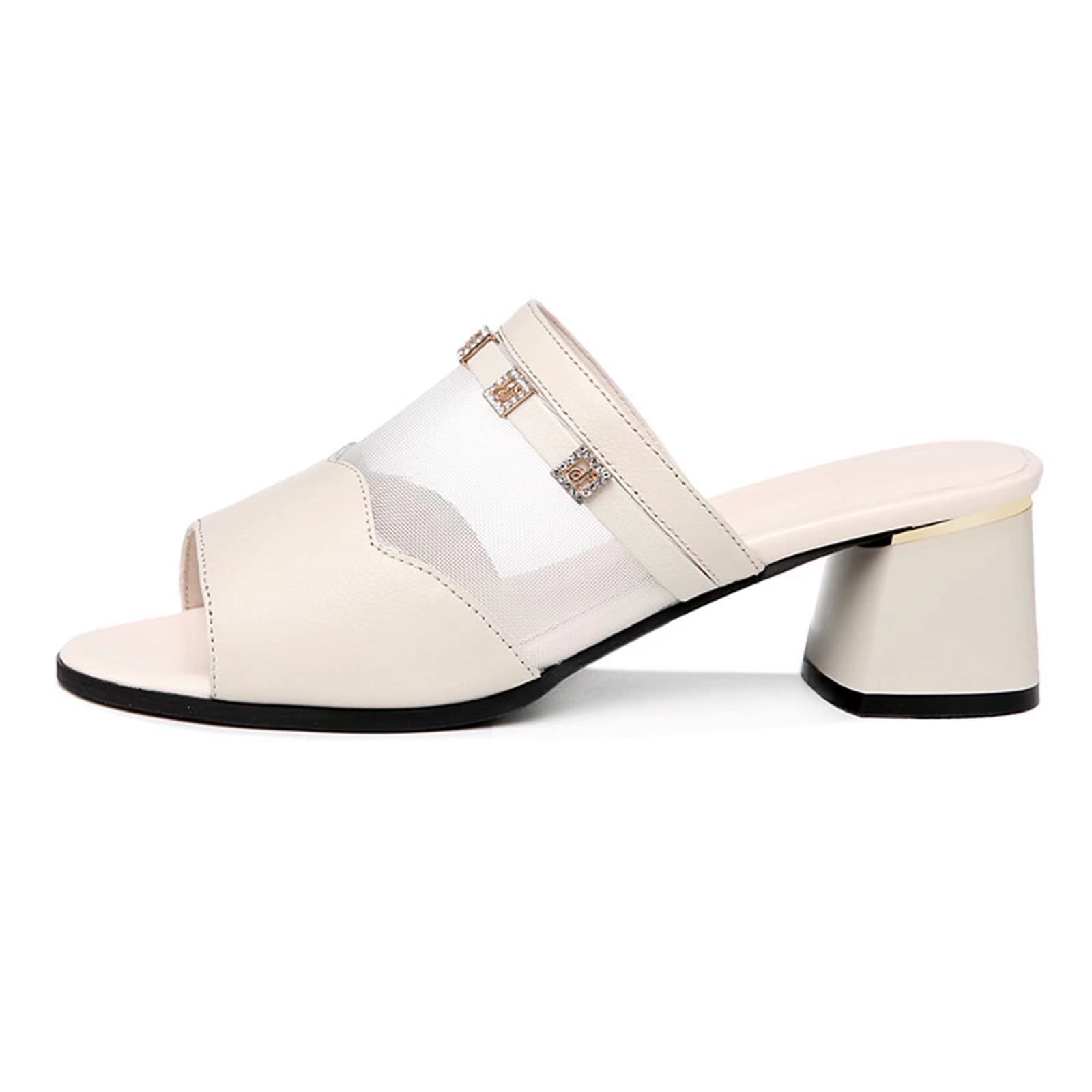 Xiledu Women's Chunky Block Heel Mules - Breathable Mesh Slip-On Open Toe Sandals with Round Toe for Casual Wear, Office & Summer Outfits