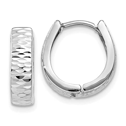 14K White Gold Textured Hinged Hoop Earrings for Women - Diamond2Deal Fine Jewelry | Elegant Everyday Wear & Special Occasion Gift