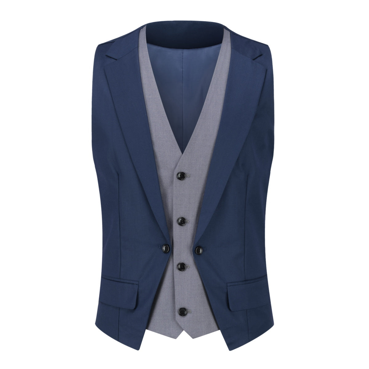 Men's Notch Lapel Patchwork Vest in Navy Blue - Stylish Layering Piece for Business Casual & Fall Fashion