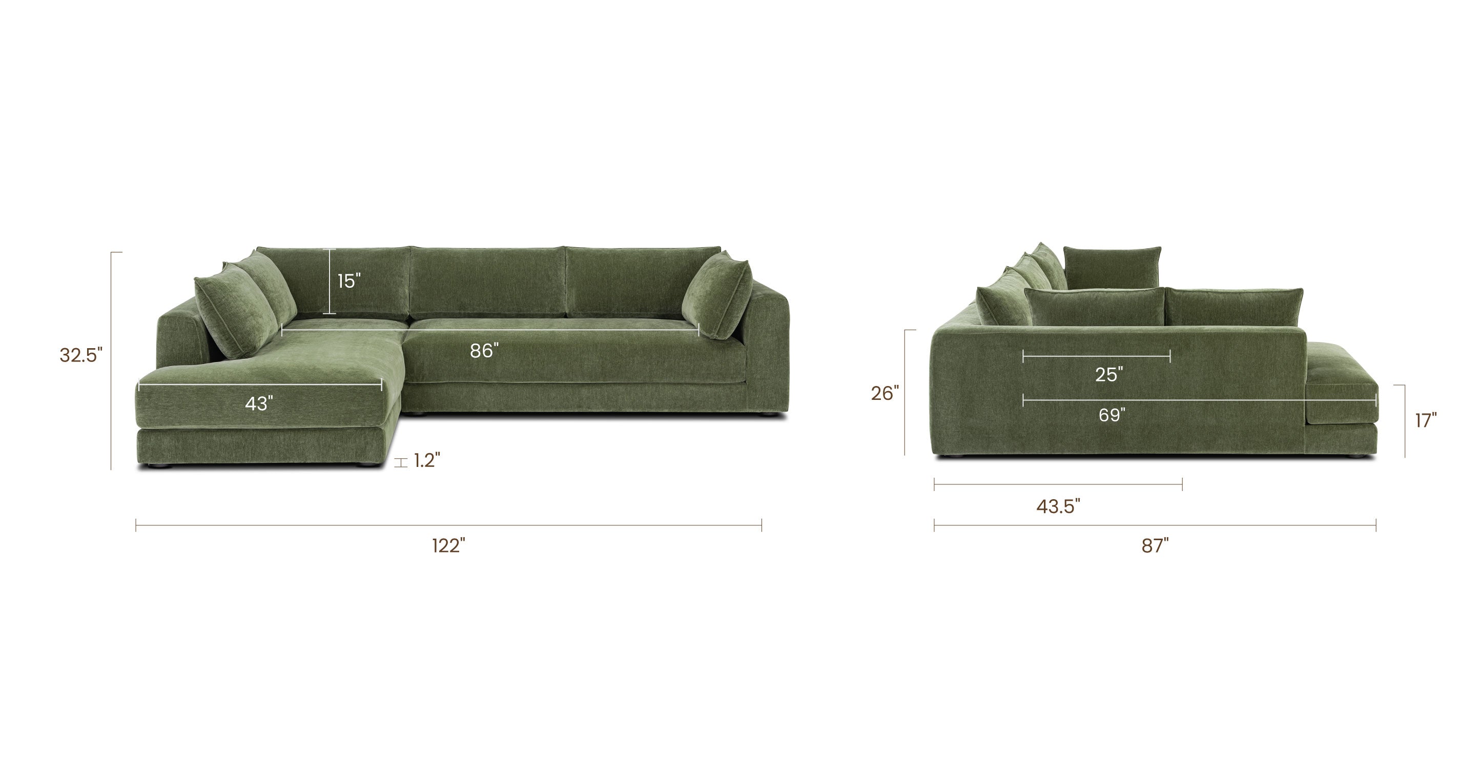 Modern Marcel Right Facing Corner Sectional Sofa - L-Shaped Couch with Chaise Lounge for Living Room, Family Room & Home Theater - Comfortable Fabric Upholstery