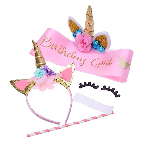 Abaodam Pink Unicorn Headband Set for Girls - Birthday Party Hair Accessories, Makeup Belt, Dress & Decorations Kit - Perfect for Unicorn Themed Parties, Dress Up & Photo Shoots