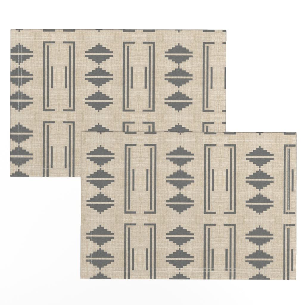 Premium Linen Cotton Canvas Placemats Set of 2 - Modern Geometric Minimalist Table Mats for Dining, Kitchen Decor & Party Settings - Washable & Durable Home Tableware