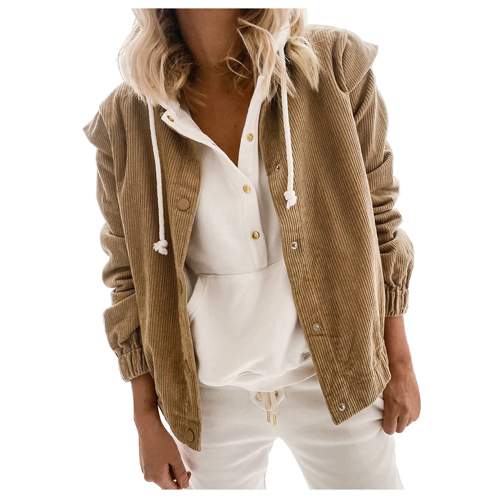 FMCHICO Women's Corduroy Button Down Cardigan - Long Sleeve Loose Fit Shirt Jacket for Casual Wear & Layering Outfits | Perfect for Fall, Winter & Office Style
