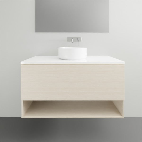 ADP Glacier Lite Shelf Slim Vanity with Solid Surface Top - Modern Bathroom Storage Solution for Small Spaces, Perfect for Makeup Organization and Bathroom Essentials