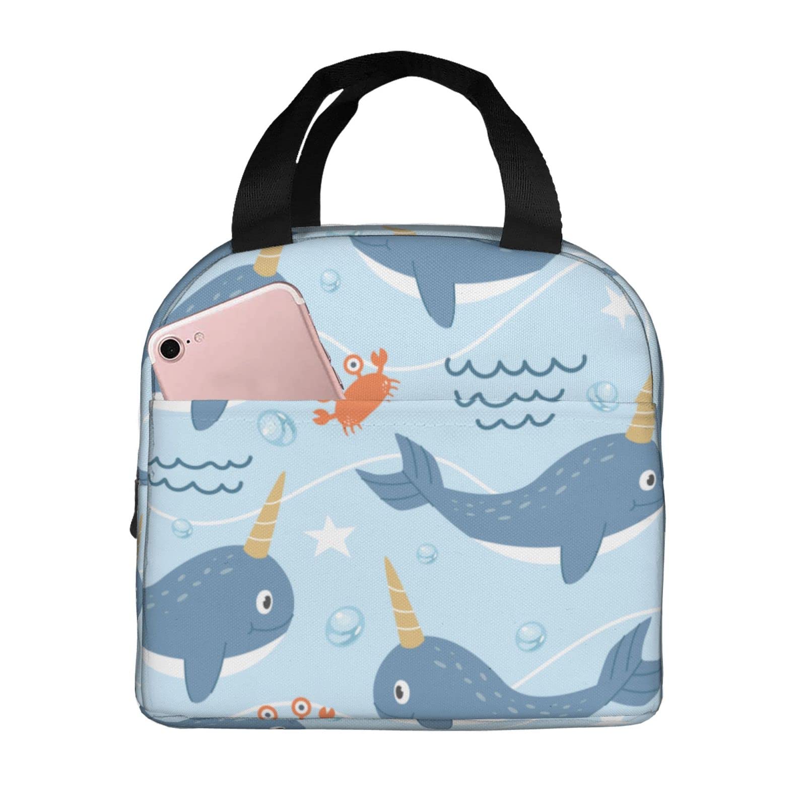 Insulated Narwhal Lunch Bag - Reusable Cooler Tote for Office, Picnic & Outdoor Activities | Cute Men & Women's Portable Lunch Box