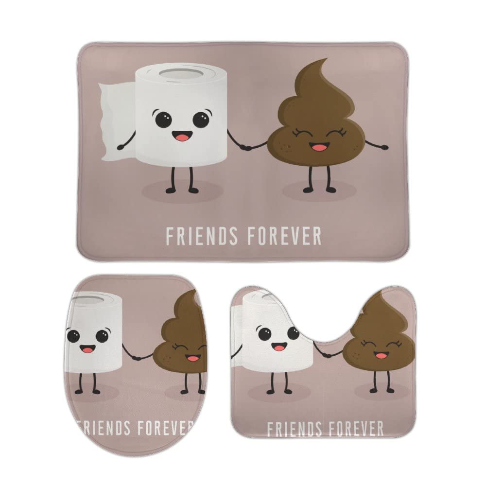 3PC Bathroom Rugs Set - Non-Slip Absorbent Cartoon Toilet Mat, U-Shaped Contour Toilet Lid Cover & Bath Mat - Soft & Durable for Bathroom, Tub & Shower - Perfect for Kids' Bathrooms & Funny Home Decor