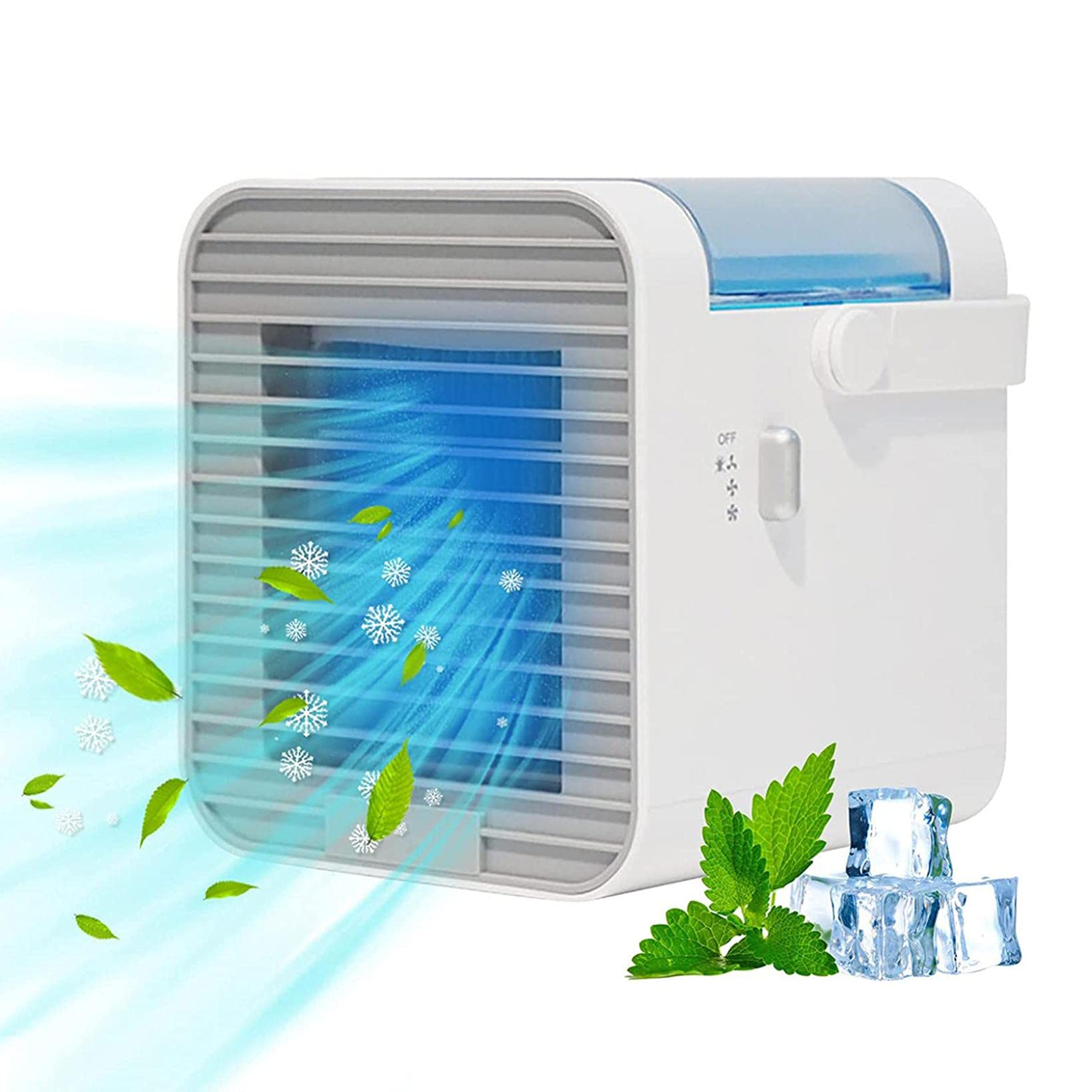 Feniyue 2023 Portable Air Conditioner & Evaporative Cooler - 3-Speed Personal Mini AC Fan with Mist Function, Ultra Quiet Table Fan for Small Rooms, Bedroom, Office, Home (White) | Perfect for Summer Cooling, Indoor Use & Personal Space Comfort