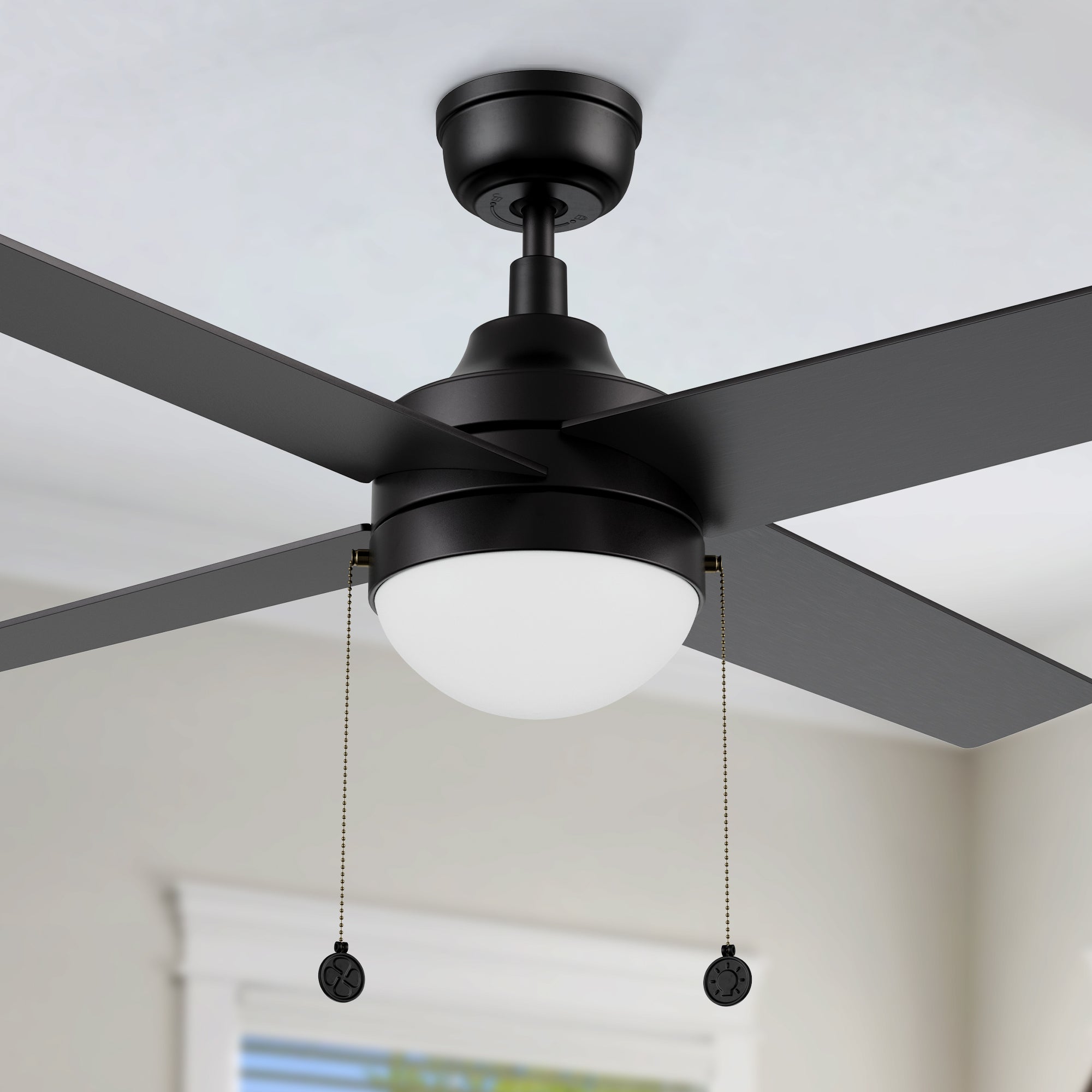Sunalia 52 Inch Ceiling Fan with LED Light and Pull Chain - Modern Low Profile Flush Mount Fan for Bedroom, Living Room, Kitchen & Outdoor Spaces