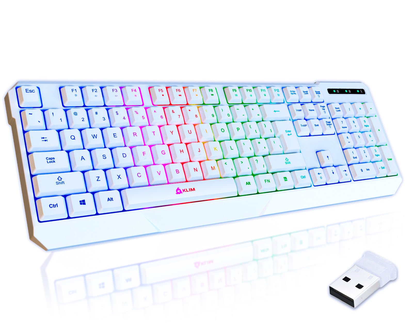 KLIM Chroma Wireless RGB Gaming Keyboard - 2024 New Model with Rechargeable Battery, Quiet Typing & Water Resistant Backlit Design - Compatible with PC, PS5, PS4, Xbox One & Mac - Perfect for Gaming, Office Work & Late-Night Typing