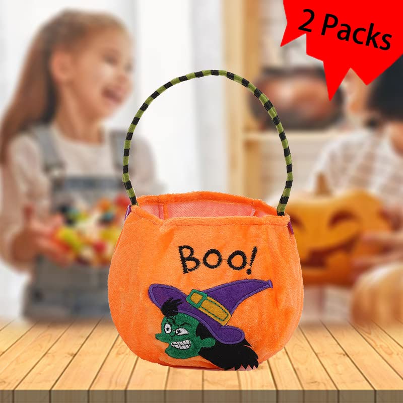 2 Pack Halloween Treat Bags with Handles - Orange Candy Trick or Treat Bags for Kids, Boys & Girls - Perfect for Halloween Parties, Classroom Favors & Trick-or-Treating - Durable Halloween Decorations & Gift Bags
