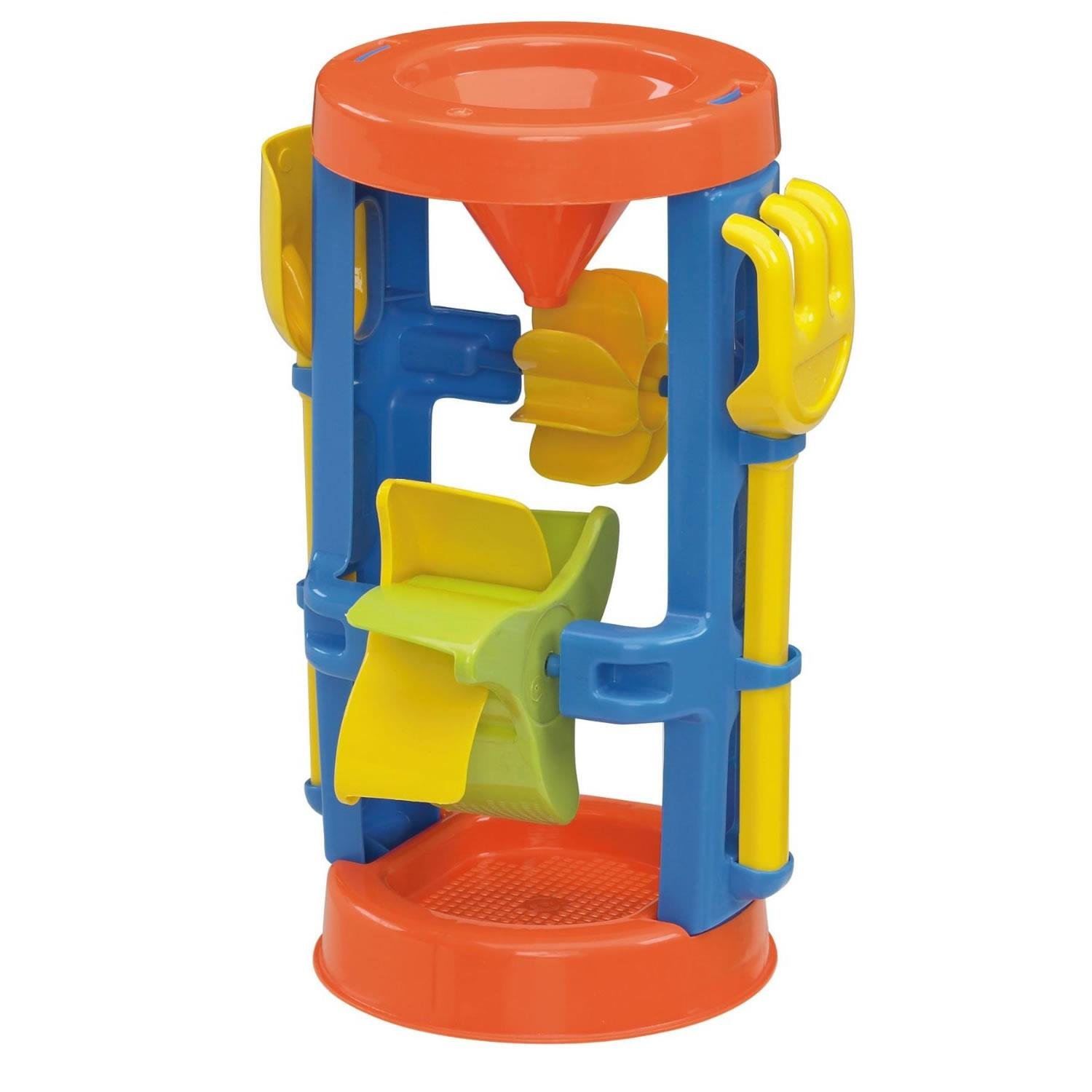 Best American Plastic Sand & Water Wheel Toy for Toddlers 18+ Months - Flowing Sand & Water Play with Built-in Funnel, Sieve, Wheels & Includes Shovel & Rake - Perfect for Beach, Backyard & Sensory Play