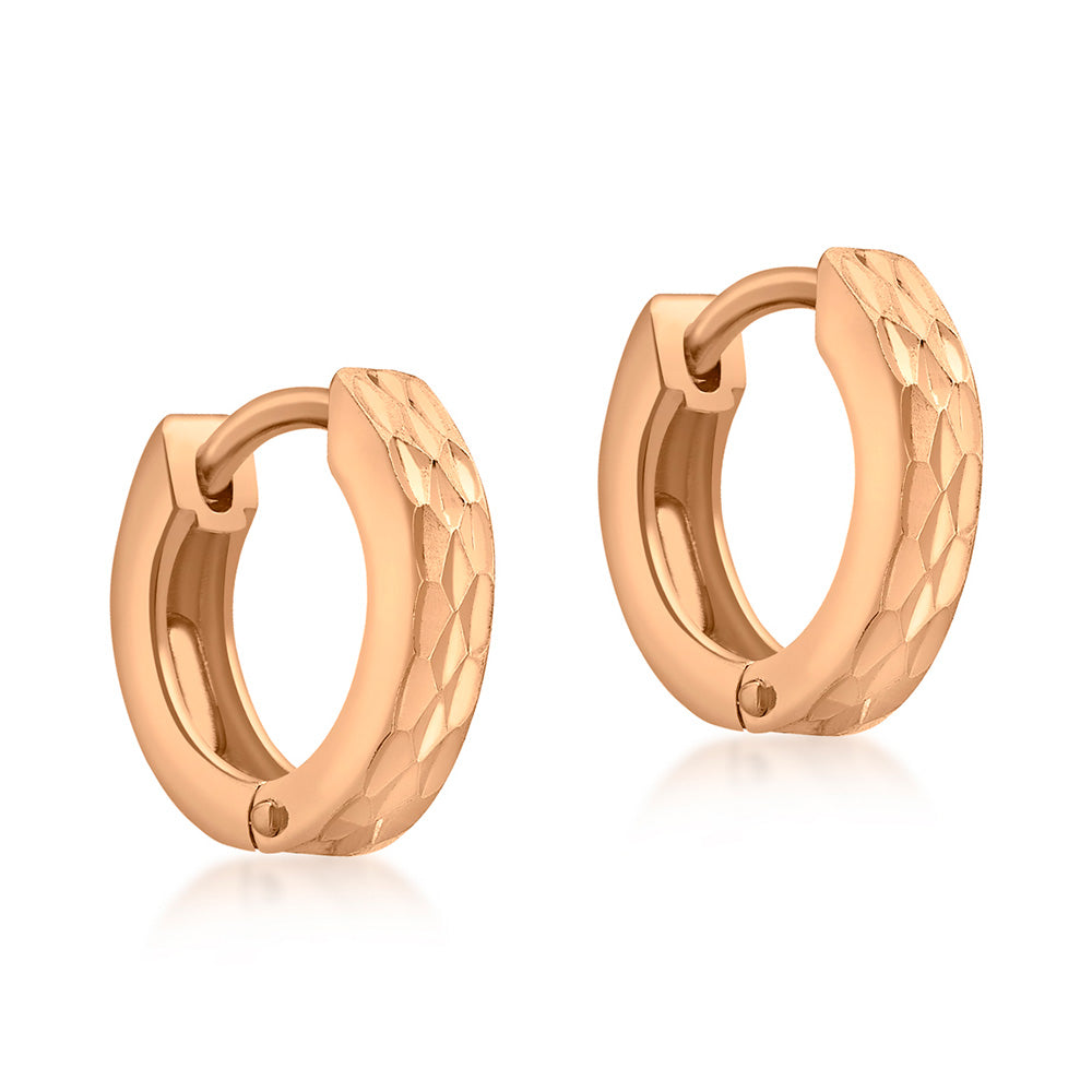 9ct Rose Gold Pyramid Creole Earrings for Women - Elegant Hoop Earrings for Everyday Wear & Special Occasions