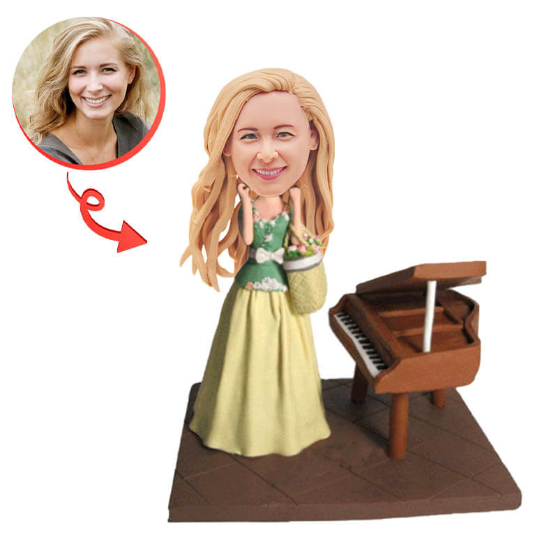 Custom Girl With Piano Bobblehead - Personalized Music Lover Gift for Pianists, Teachers & Music Enthusiasts - Perfect for Birthdays, Anniversaries & Office Decor