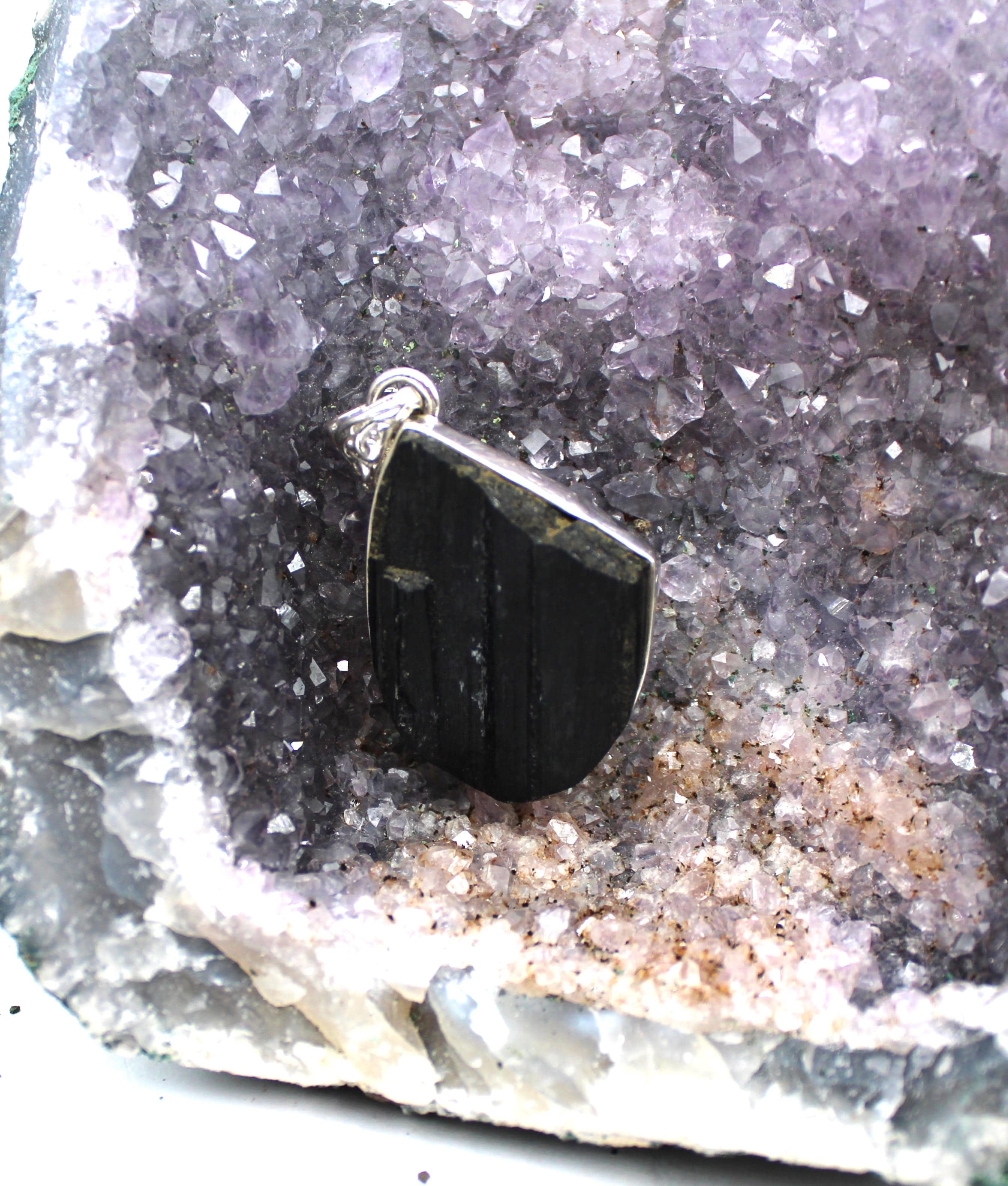Black Tourmaline Pendant Necklace in Sterling Silver 925 - Protection Jewelry for Women, Men | Spiritual Healing, Energy Cleansing & Everyday Wear