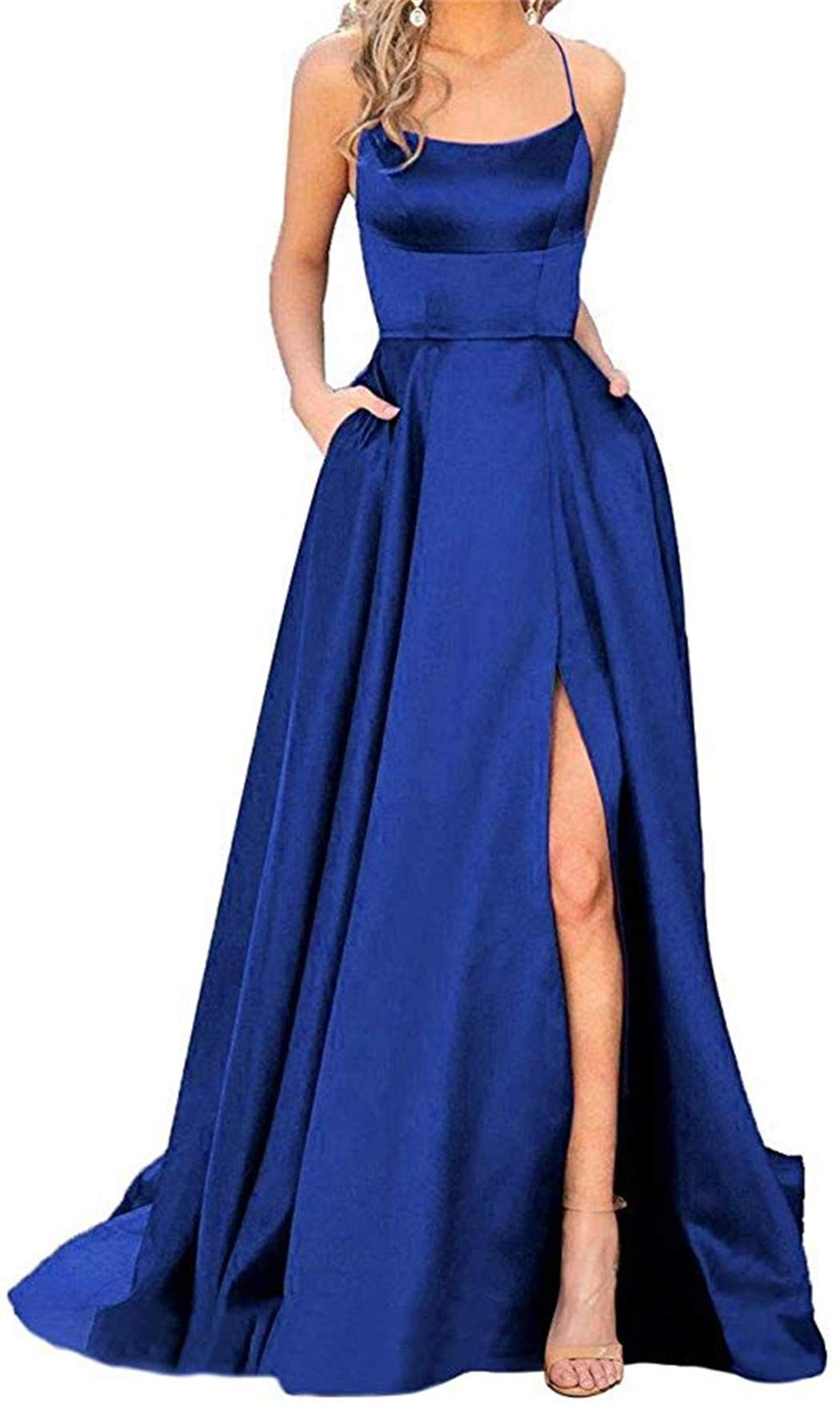 Elegant Spaghetti Strap Halter Prom Dresses - Long A-Line Formal Gowns with Side Slit & Pockets | Perfect for Homecoming, Evening Parties & Special Occasions