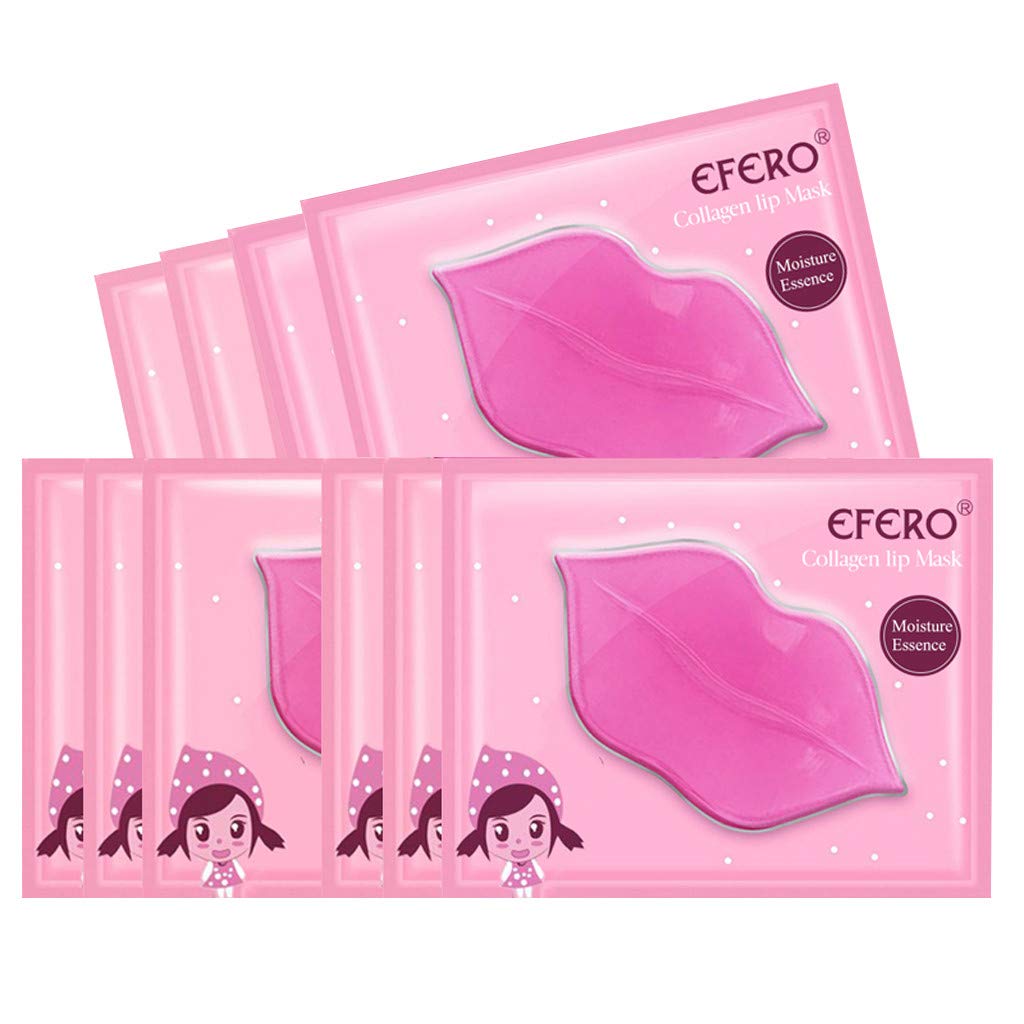 10PCS Collagen Lip Mask Set - Hydrating & Moisturizing Lip Care for Soft, Plump Lips - Pink Crystal Face Scrub for Exfoliation & Skin Renewal - Perfect for Night Routine, Travel & Self-Care Gifts