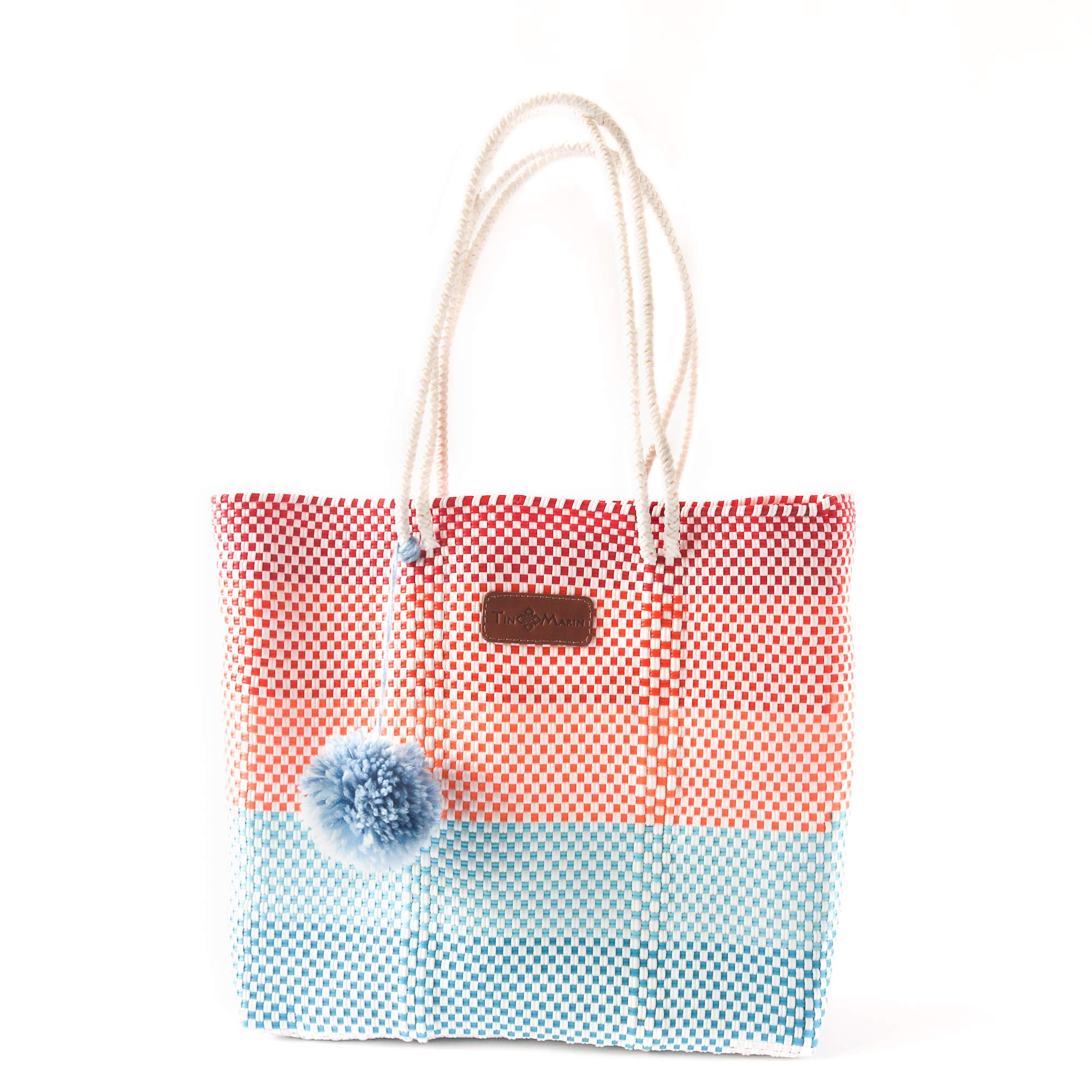 Sunrise Woven Tote Bag - Eco-Friendly Handwoven Recycled Plastic Beach Tote | Mexican Oaxaca Style Water-Resistant Purse for Women | Perfect for Summer, Travel, Shopping & Everyday Use