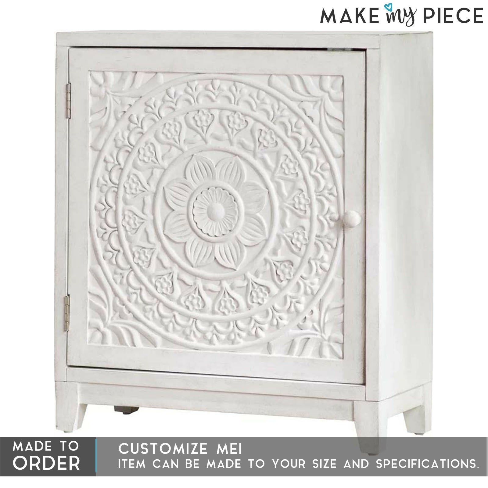 Hand Carved Solid Wood Sideboard Buffet Cabinet - White Finish for Dining Room, Living Room & Entryway Storage