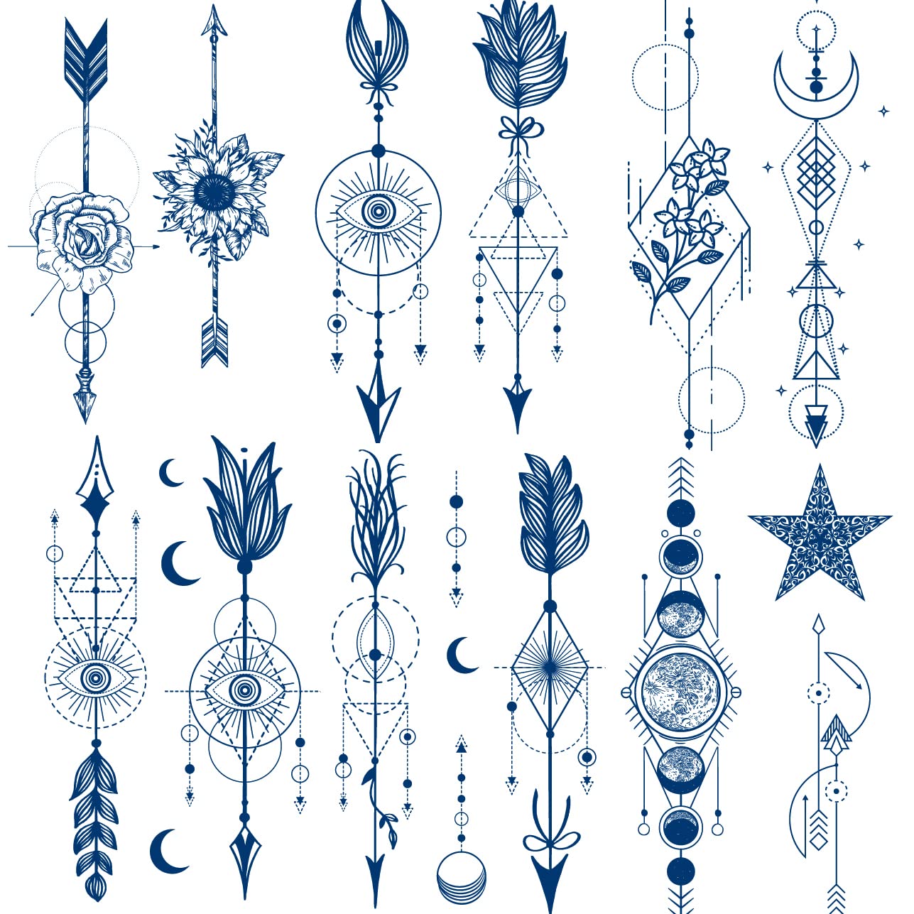 Arrow Semi-Permanent Tattoos - 6 Sheets Long Lasting 2 Weeks Waterproof Fake Tattoos with Plant-Based Ink | Cupid's Target Design for Adults & Kids | Perfect for Parties, Halloween Costumes & Temporary Body Art