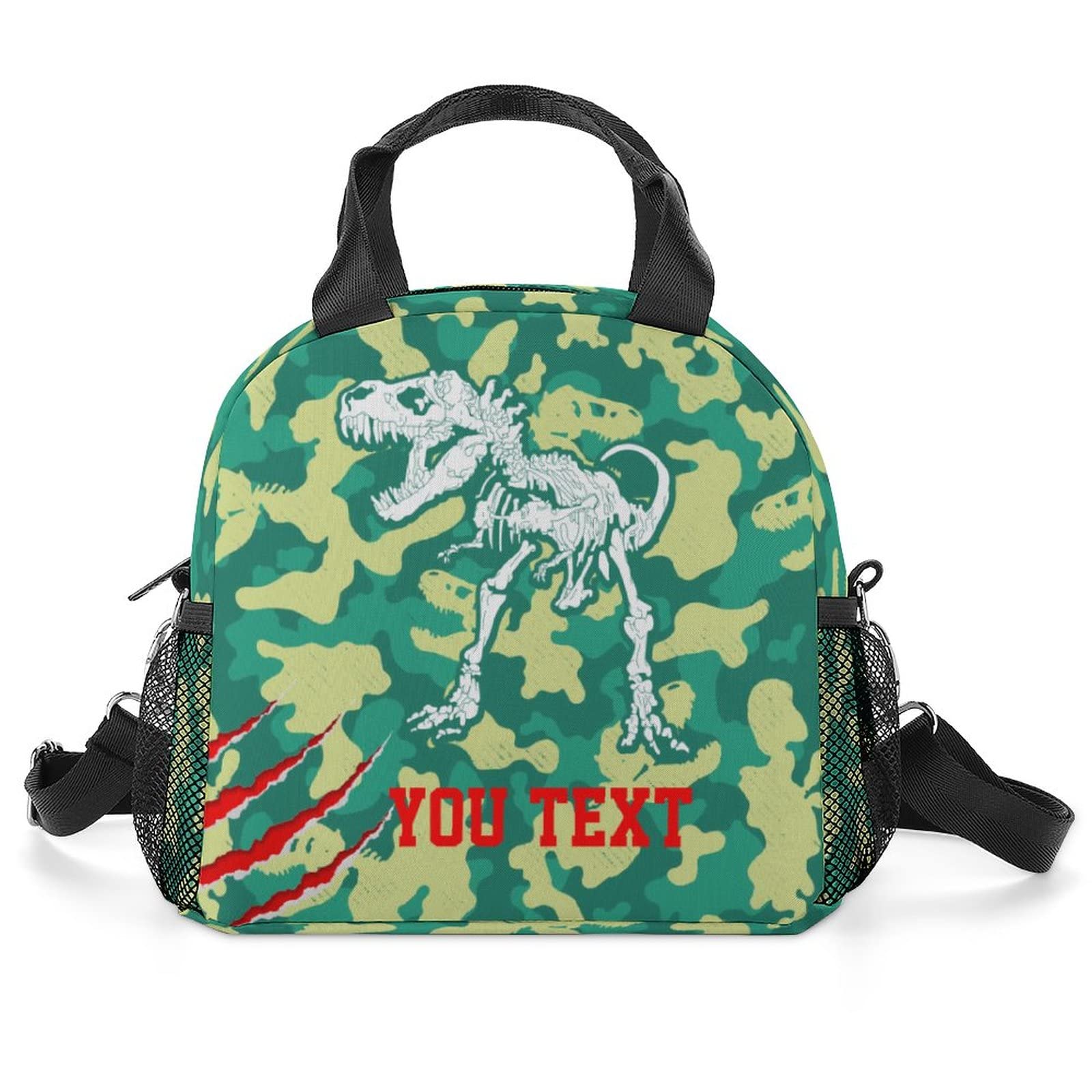 Custom Dinosaur Skeleton Skull Claw Insulated Lunch Bag for Women & Men - Personalized Name Text Reusable Lunch Tote Cooler with Adjustable Shoulder Strap - Perfect for Work, School, Picnic & Outdoor Activities