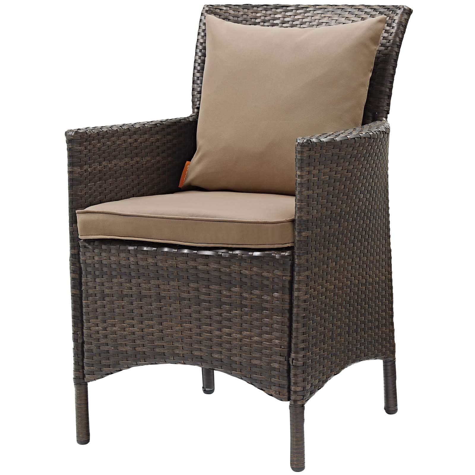 Modern Contemporary Outdoor Patio Dining Chair - Rattan Wicker Armchair for Balcony, Garden, Side Table - Brown (Perfect for Backyard, Poolside & Relaxing)