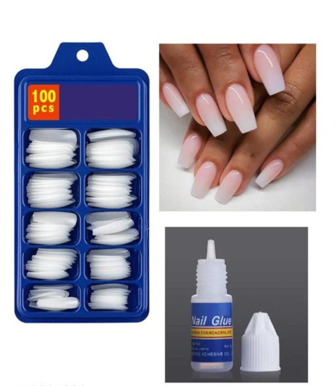 Premium Acrylic Fake Nails Set of 100 Pcs with Strong Nail Glue 3g - Reusable Artificial Nails for Women, Salon Quality Press On Nails for Parties, Weddings & Special Occasions