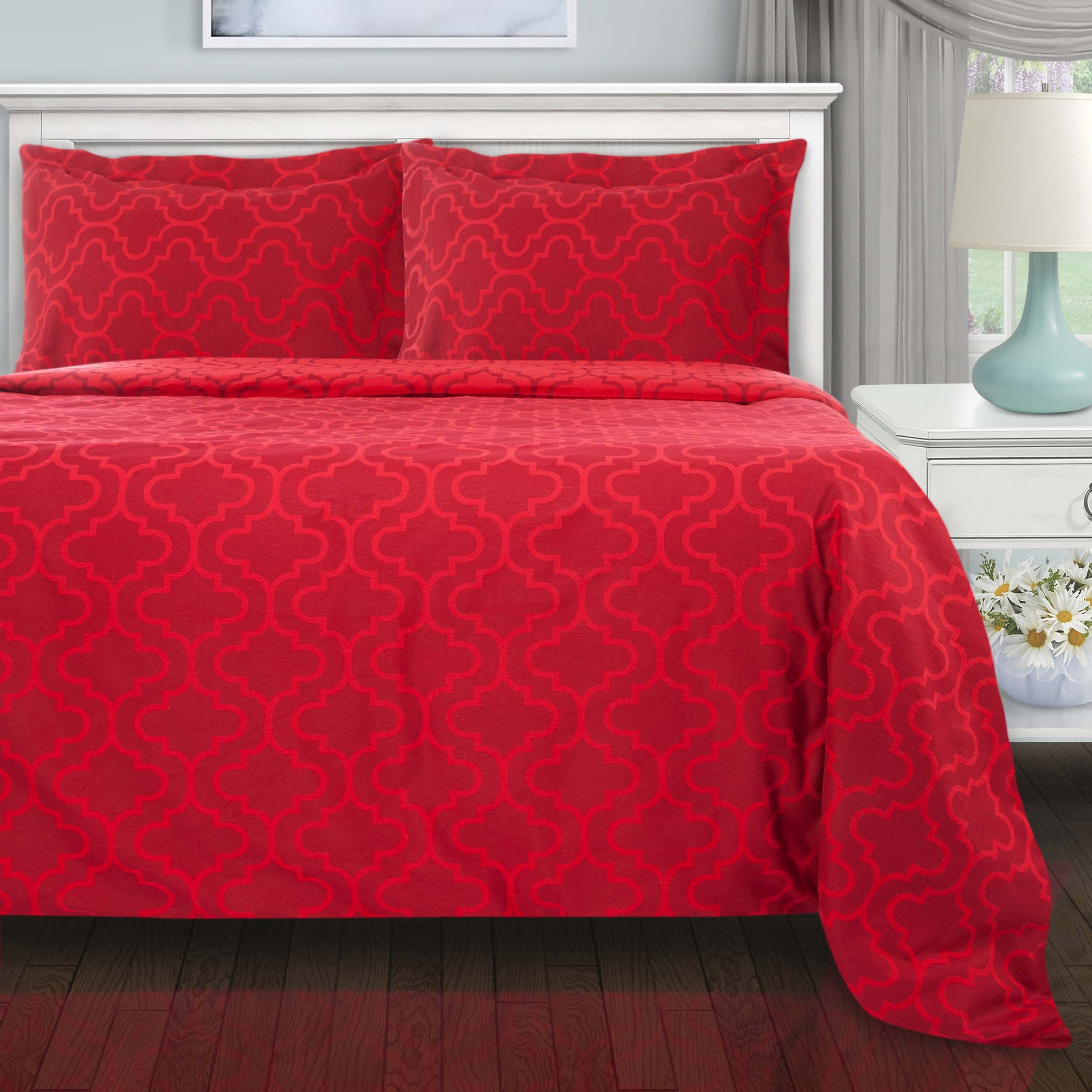 Premium Cotton Flannel Trellis Duvet Cover Set - Soft & Cozy Queen/King Size Bedding - Perfect for Winter Warmth & Farmhouse Bedroom Decor