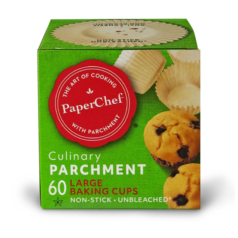 Natural Release Coated Parchment Baking Cups - 60 Count Large Size for Muffins, Cupcakes & Baking - Non-Stick, Greaseproof & Oven Safe Up to 450°F - Perfect for Home Baking, Party Treats & Meal Prep