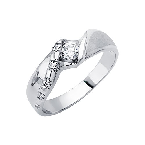FB Jewels 14K White Gold Men's Cubic Zirconia CZ Ring - Wedding Band & Anniversary Trio Set for Him - Perfect for Engagements, Proposals & Special Occasions
