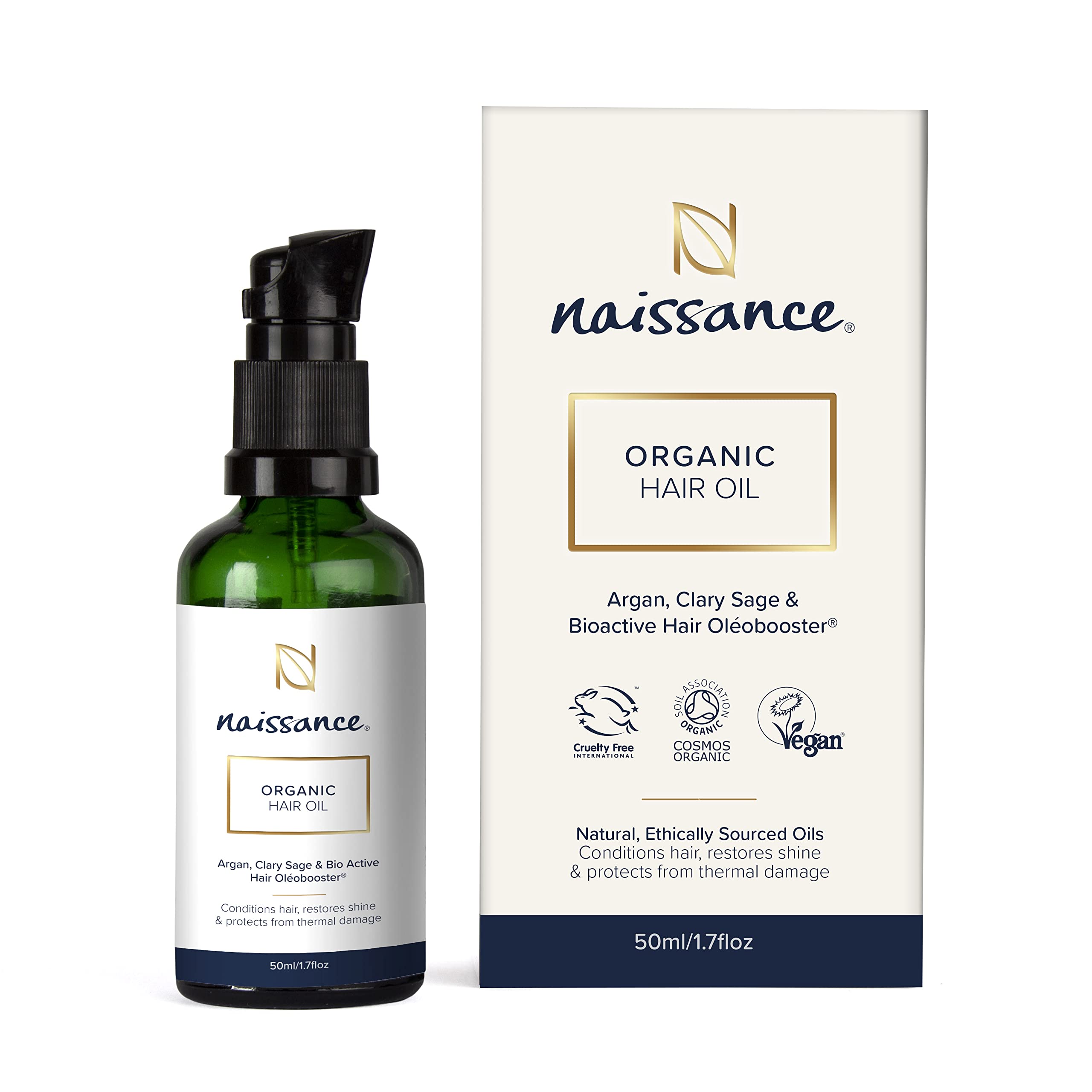 **Naissance Certified Organic Argan Hair Oil 50ml - Nourishing Serum for Hair Growth & Repair - Natural Treatment for Dry, Damaged, Frizzy Hair - Restores Shine & Heat Protection - Travel Size for Men & Women - Perfect for Daily Hair Care, Salon Treatments & On-the-Go Use**