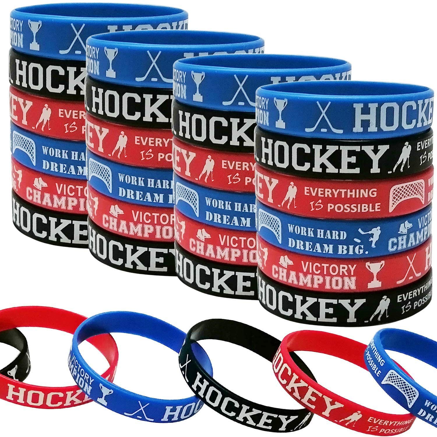 Oringaga 48PCS Hockey Themed Motivational Rubber Bracelets - Sports Team Party Favors, Baby Shower Decorations, Birthday Gifts & Goodie Bag Prizes - Silicone Wristbands for Hockey Fans, Players & Coaches - Perfect for Game Day, Team Events & Sports Celebrations