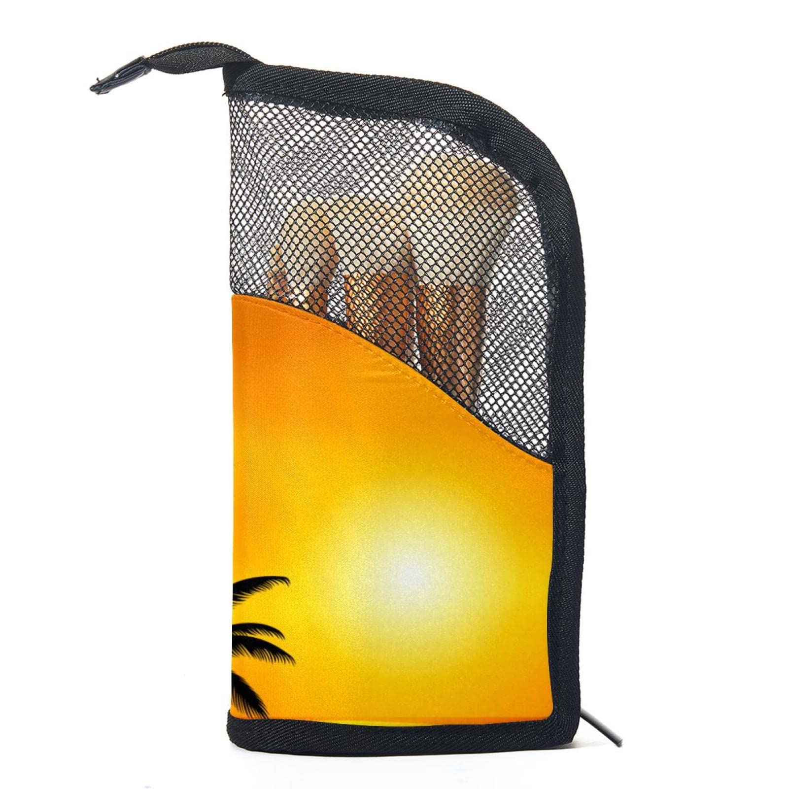 Premium Makeup Brush Organizer Bag with 12 Slots - Tropical Palm Tree Sunset Design | Portable Waterproof Cosmetic Brush Holder Case for Travel & Home Storage | Perfect for Makeup Artists & Beauty Enthusiasts