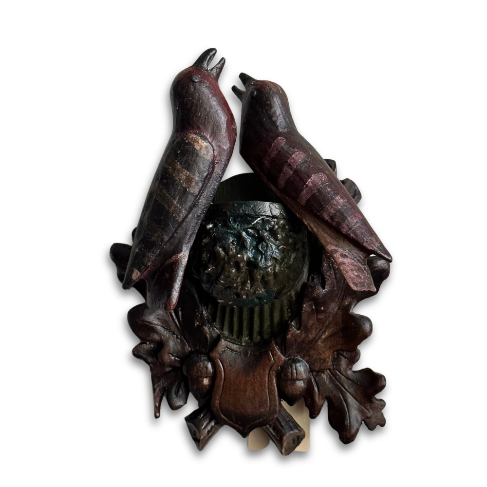 Handmade Black Forest Wooden Bird Nest Carving with Crest & Acorns - Home Decor, Nature-Inspired Gift for Bird Lovers & Rustic Cabin Decor (#510)