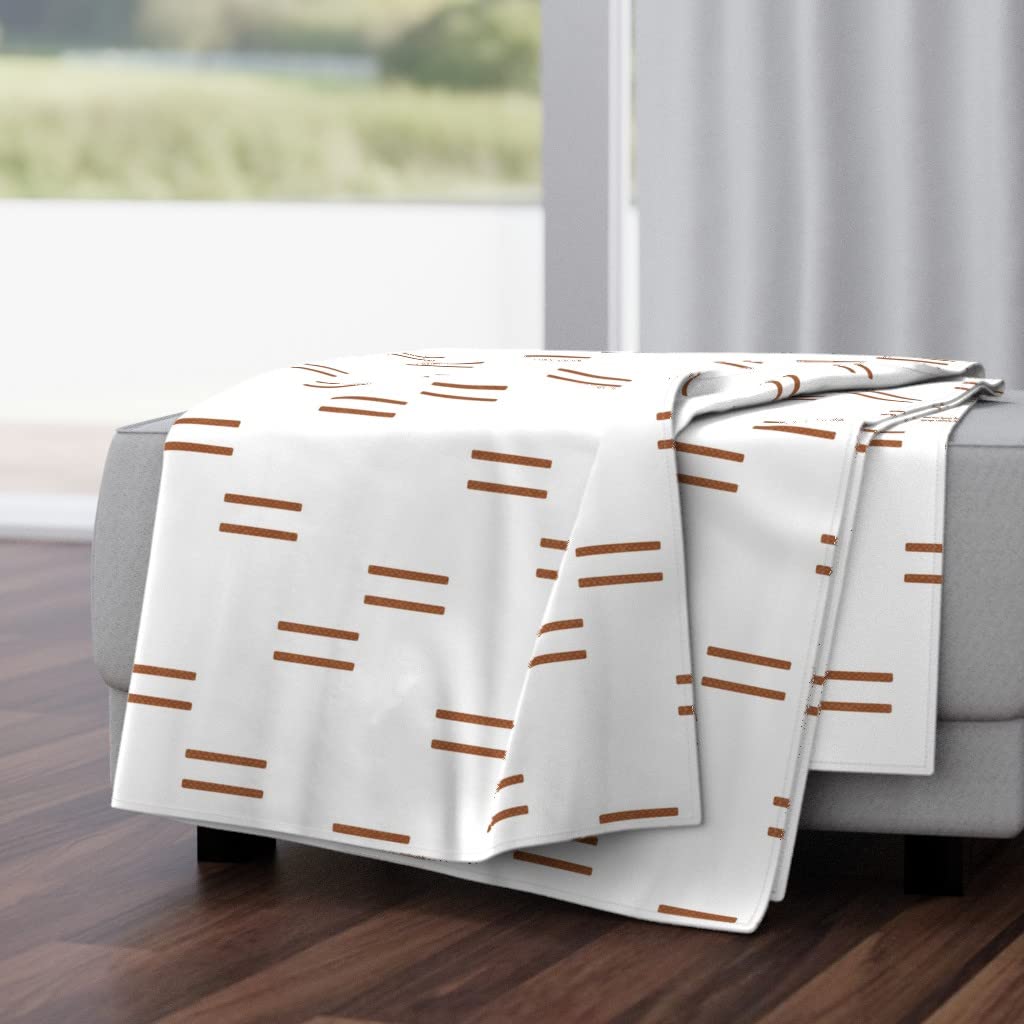 Luxe Velvet Throw Blanket 50x70 Inches - Rust & White Minimalist Midcentury Modern Farmhouse Style with Mudcloth Lines & Burnt Orange Print | Soft Cozy Blanket for Sofa, Bed, Couch - Perfect for Living Room, Bedroom Decor