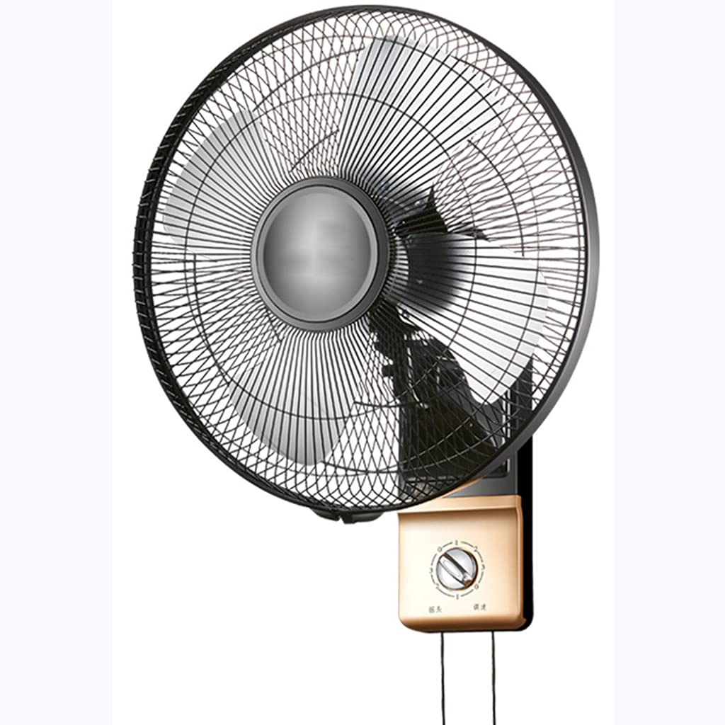 16 Inch Metal Wall Mount Fan with Pull Ropes & Knob Switch - 3 Speed Oscillating, 4 Aluminum Blades, Adjustable Tilt - Perfect for Dormitory, Bedroom, Kitchen, and Office Cooling