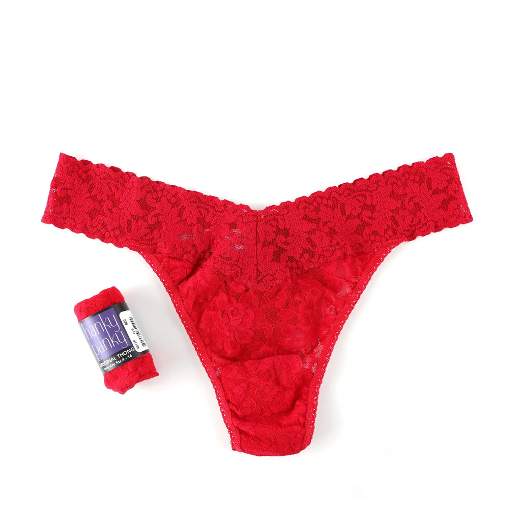 Hanky Panky Women's Original Comfort Stretch Lace Thong Underwear - Red - Perfect for Everyday Wear & Special Occasions
