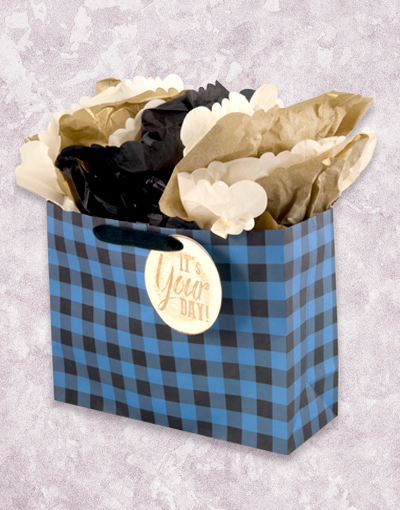 Premium Blue Flannel Plaid Gift Bags for Christmas, Birthdays & Parties - Reusable Fabric Market Tote Bags for Holiday Gifting, Shopping & Special Occasions