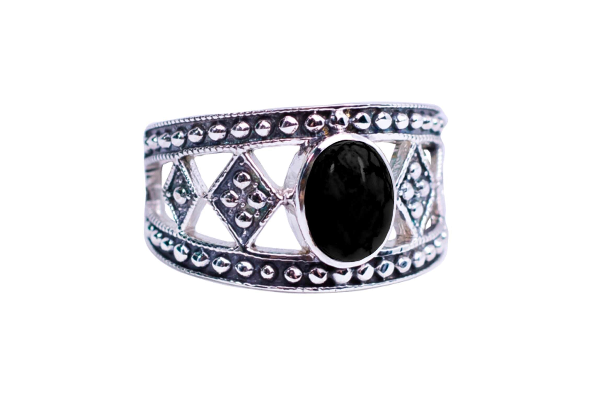 Black Onyx Tribal Ring for Protection & Spiritual Healing - Handmade Sterling Silver Jewelry for Men & Women - Perfect for Meditation, Energy Cleansing & Gift Giving