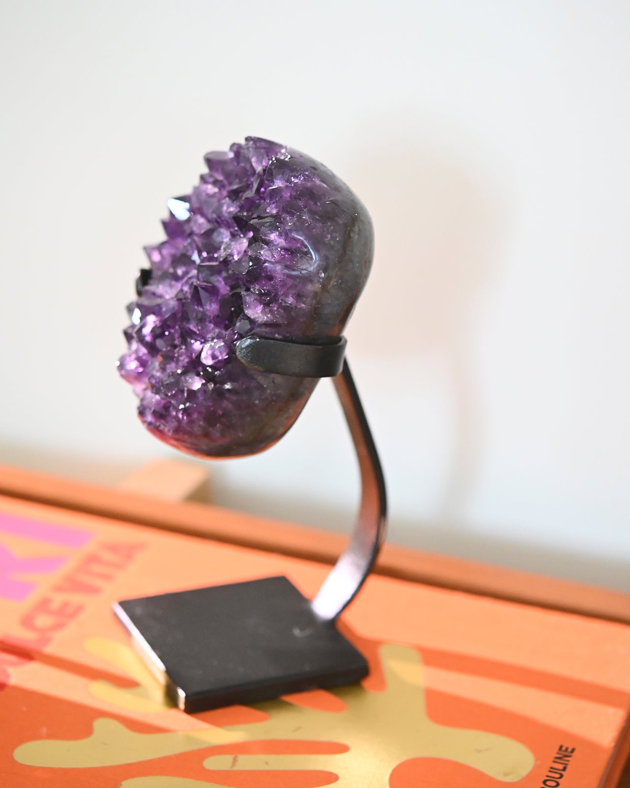 Natural Amethyst Crystal Geode on Wooden Stand - 3lbs Healing Stone for Home Decor, Meditation & Spiritual Gifts
