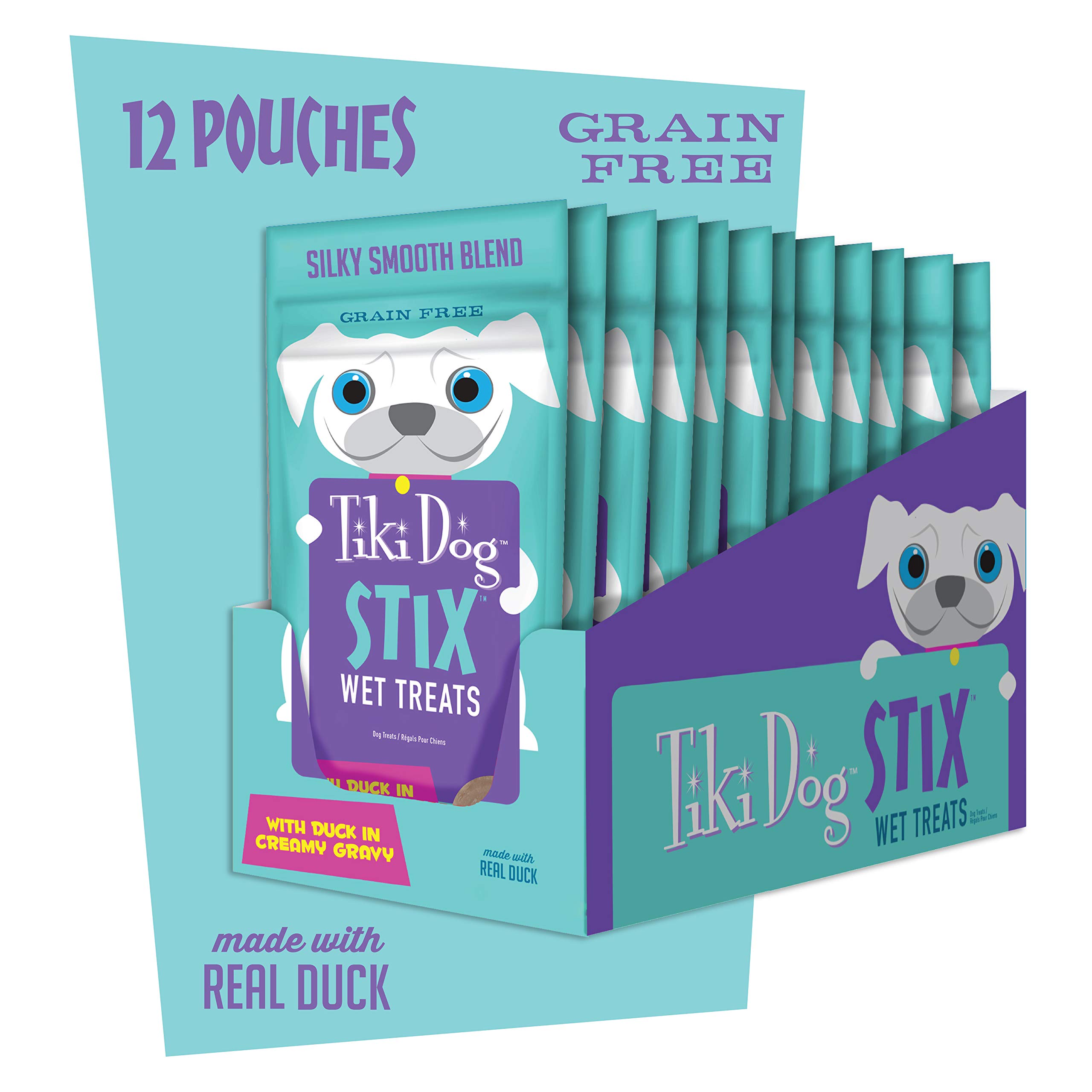 Tiki Dog Stix Grain-Free Wet Dog Treats with Lickable Gravy - Smooth Blend Food Topper or Hand-Fed Snack for Small & Large Dogs - Perfect for Training Rewards & Mealtime Enhancement